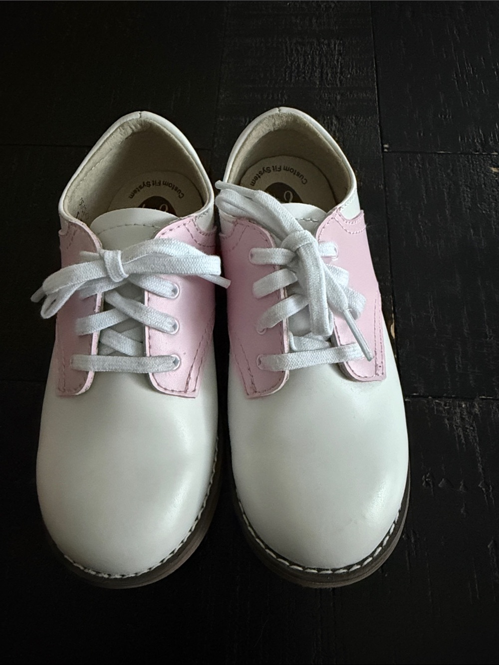 FootMates White and Pink Kids Lace-Up Dress Shoes - Picture 2 of 5